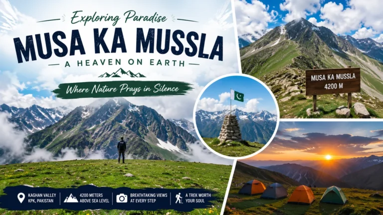 Musa Ka Musalla A Heaven on Earth Musa Ka Musalla mountain peak in Kaghan Valley Pakistan with beautiful green meadows and snowy mountains