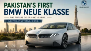 Pakistani's First BMW Neue Klasse Has Arrived with modern design, advanced EV technology, and Lahore Minar-e-Pakistan landmark representing the future of sustainable mobility.