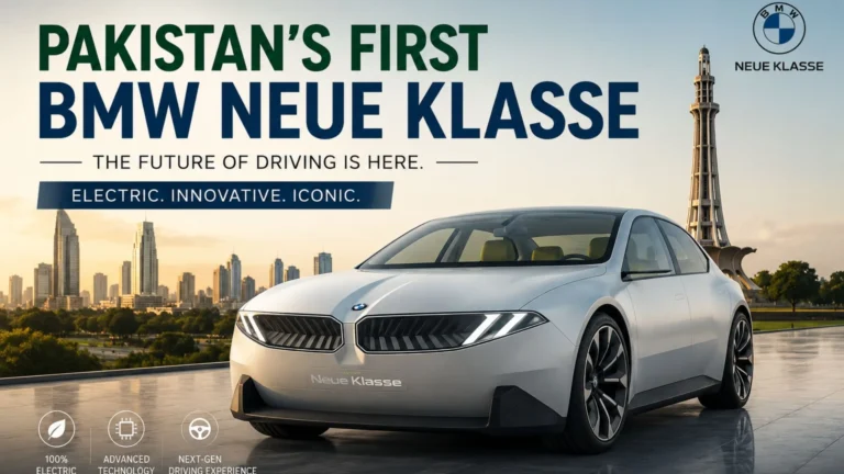 Pakistani's First BMW Neue Klasse Has Arrived with modern design, advanced EV technology, and Lahore Minar-e-Pakistan landmark representing the future of sustainable mobility.