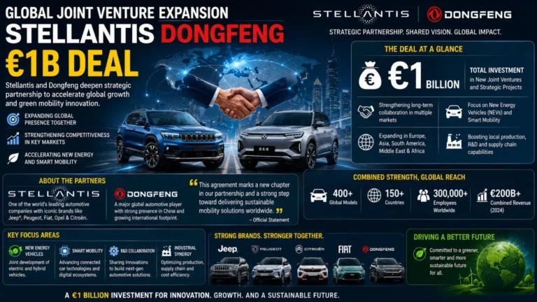 Stellantis Dongfeng 1B Export Deal in 2026, highlighting global automotive expansion, international vehicle exports, and major changes in the global auto industry.