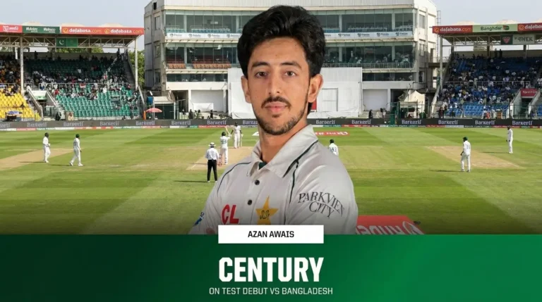 Azan Awais celebrates maiden Test century on debut vs Bangladesh first innings