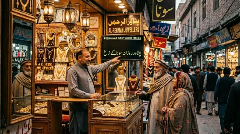 Latest gold prices in Peshawar Sarafa Market - 24K and 22K gold rate per tola May 2026
