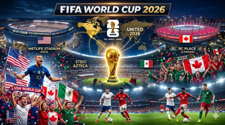 FIFA World Cup 2026 tournament featuring national teams competing across stadiums in the USA, Canada and Mexico